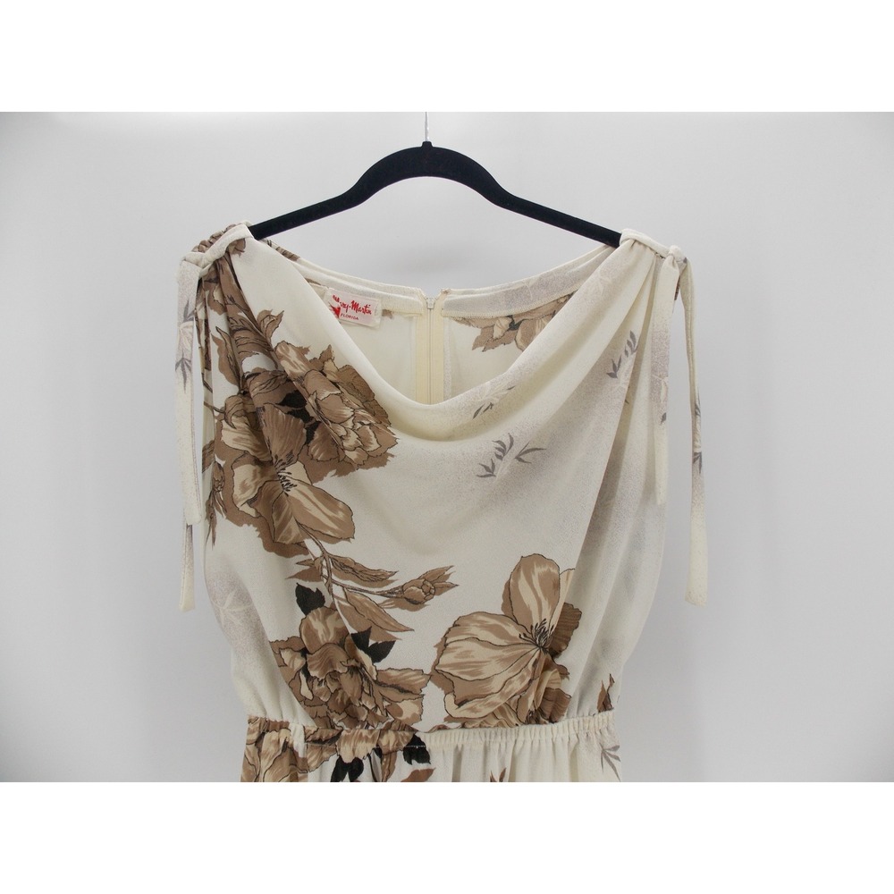 Vintage Mary Martin Cream Floral Cowl Neck Sleevelesss Midi Dress MEDIUM 70s - Picture 5 of 8